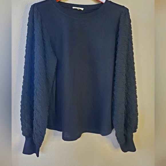 Easel Womens Black textured sleeve top. Size L - Picture 1 of 6